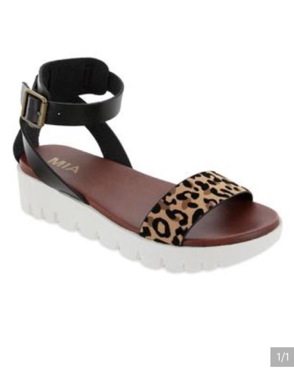 MIA Leopard Front Strap Ankle-Wrap Platform Sandal - Black/Cream
